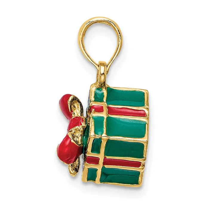 Charm Necklaces TreasureFineJewelers 14K 3D wEnamel Green Gift Box wRed Bow Charm