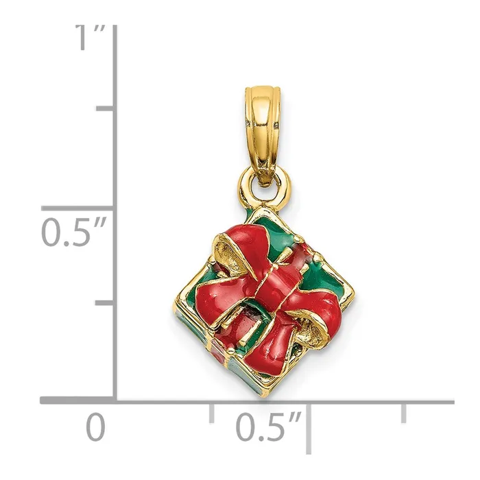 Charm Necklaces TreasureFineJewelers 14K 3D wEnamel Green Gift Box wRed Bow Charm
