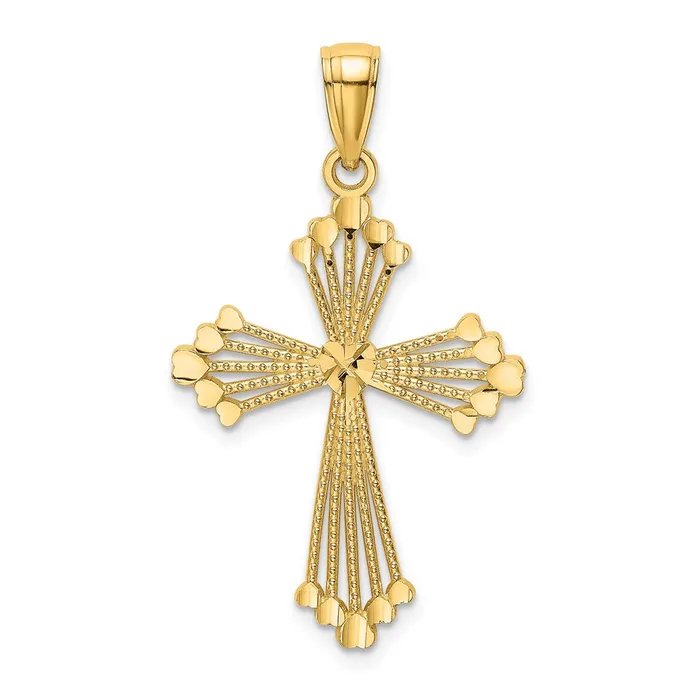 Charm Necklaces TreasureFineJewelers 14K DC and CutOut Stripes W Heart In Center Cross Charm Charm Necklaces TreasureFineJewelers 14K DC and CutOut Stripes W Heart In Center Cross Charm