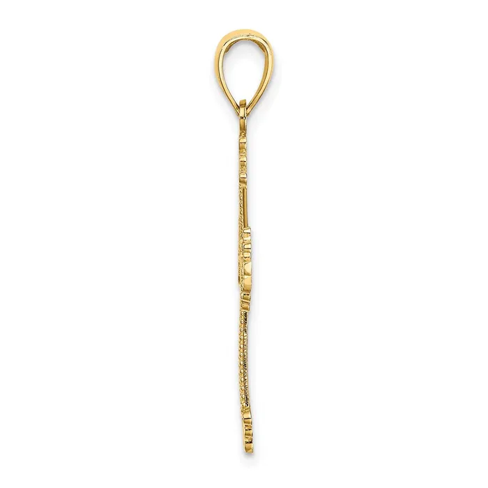 Charm Necklaces TreasureFineJewelers 14K DC and CutOut Stripes W Heart In Center Cross Charm