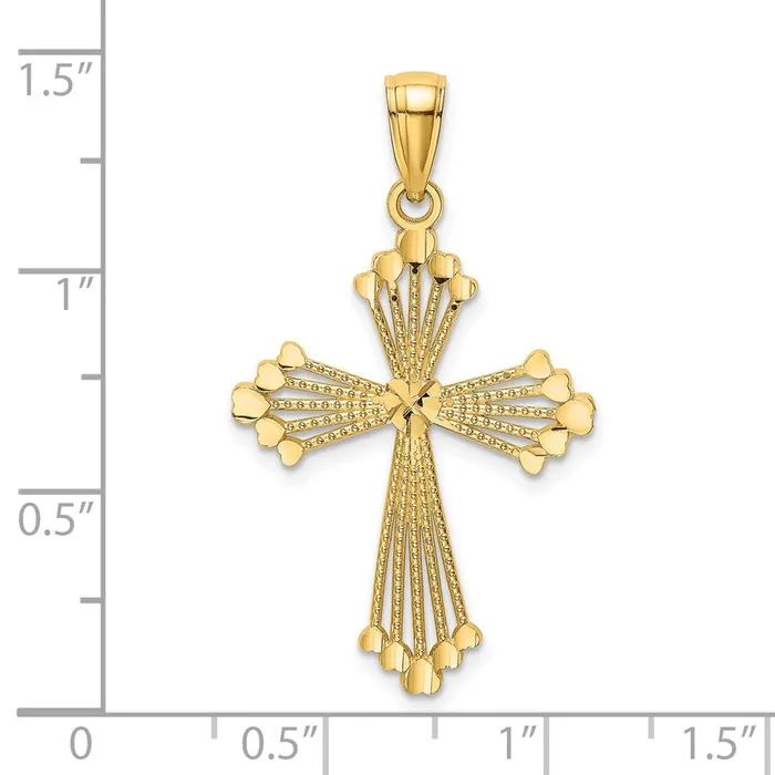 Charm Necklaces TreasureFineJewelers 14K DC and CutOut Stripes W Heart In Center Cross Charm