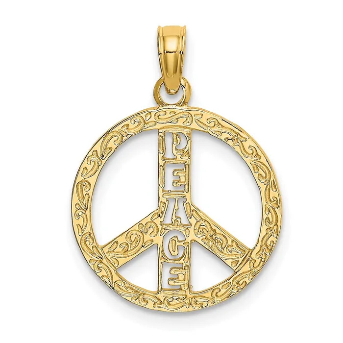 Charm Necklaces TreasureFineJewelers 14K Flat Textured Peace Sign Charm