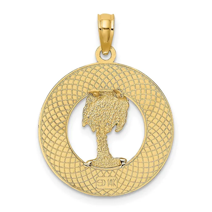 Charm Necklaces TreasureFineJewelers 14K FLORIDA Enamel Palm Tree Circle Charm