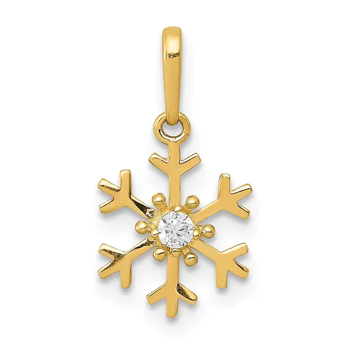 Charm Necklaces TreasureFineJewelers 14k Polished CZ Snowflake Charm
