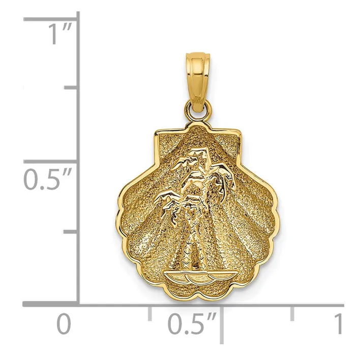 Charm Necklaces TreasureFineJewelers 14K Reversible Palm Trees in Shell Charm