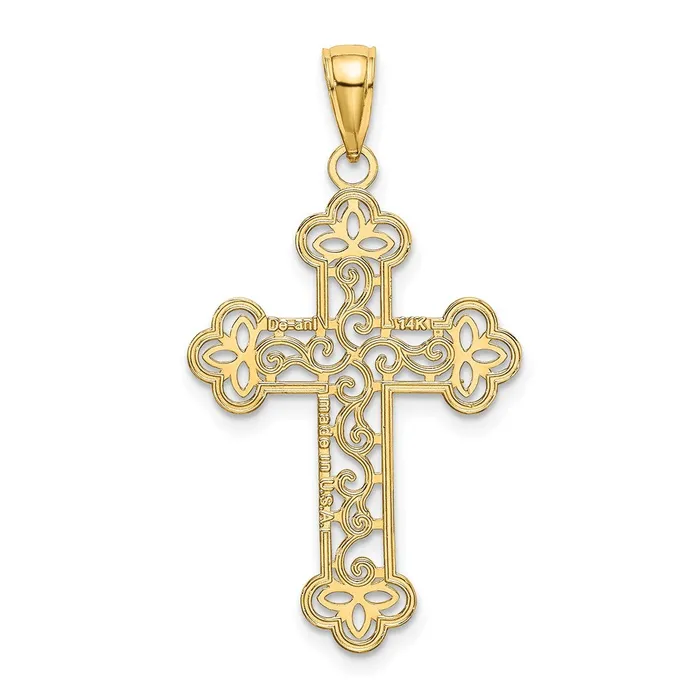 Charm Necklaces TreasureFineJewelers 14K Textured and Beaded Edge Cross Charm