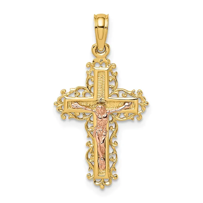 Charm Necklaces TreasureFineJewelers 14K TwoTone Crucifix W Lace Trim Charm Charm Necklaces TreasureFineJewelers 14K TwoTone Crucifix W Lace Trim Charm
