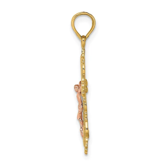 Charm Necklaces TreasureFineJewelers 14K TwoTone Crucifix W Lace Trim Charm