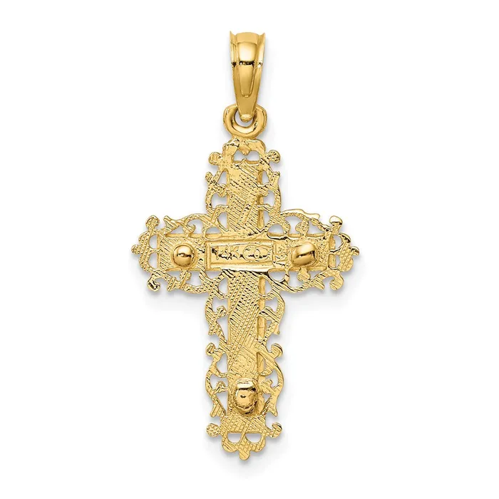 Charm Necklaces TreasureFineJewelers 14K TwoTone Crucifix W Lace Trim Charm