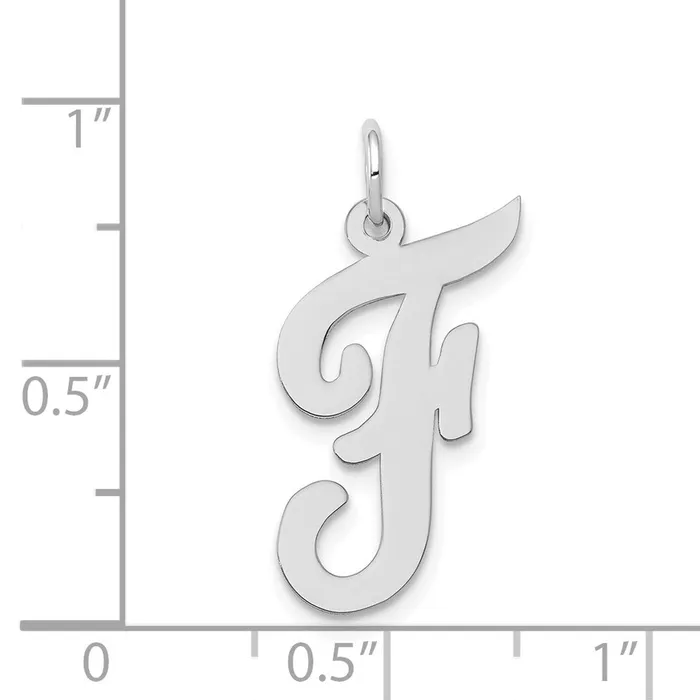 Charm Necklaces TreasureFineJewelers 14k White Gold Large Script Letter F Initial Charm