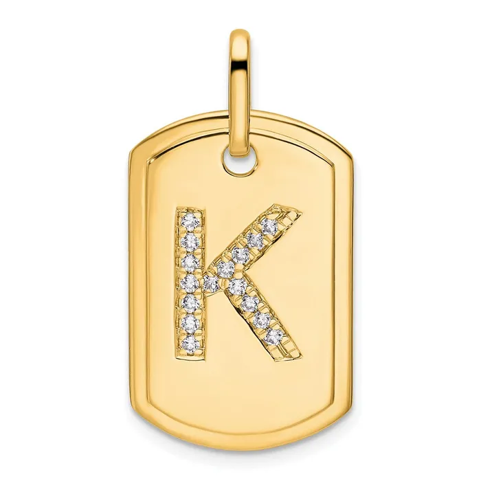 Charm Necklaces TreasureFineJewelers 14k Yellow Gold Diamond Initial K Dog Tag Charm Charm Necklaces TreasureFineJewelers 14k Yellow Gold Diamond Initial K Dog Tag Charm