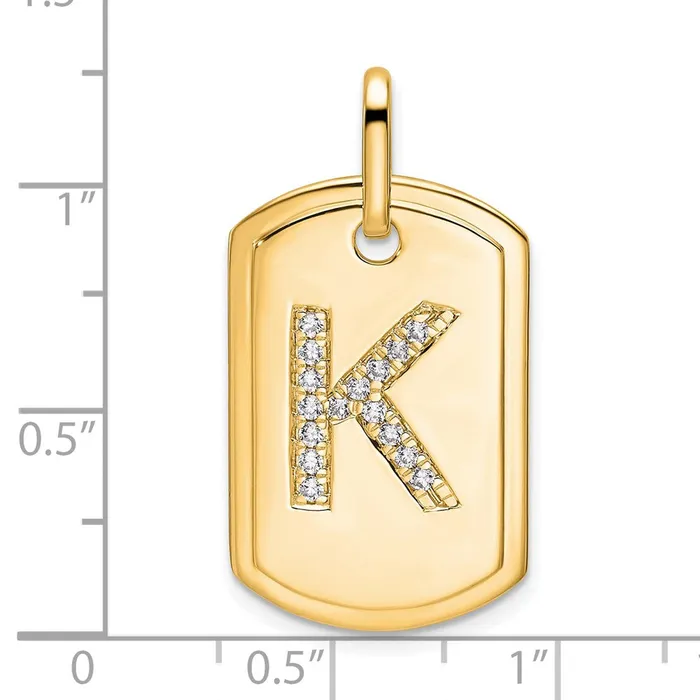 Charm Necklaces TreasureFineJewelers 14k Yellow Gold Diamond Initial K Dog Tag Charm