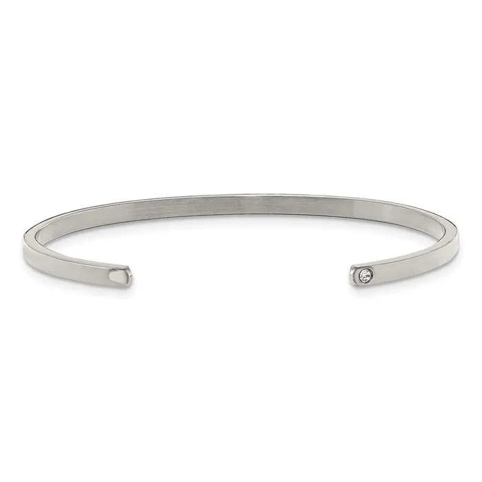 Chisel Stainless Steel Polished and Enameled with Crystal LOVE 3mm Cuff Bangle TreasureFineJewelers Bracelets