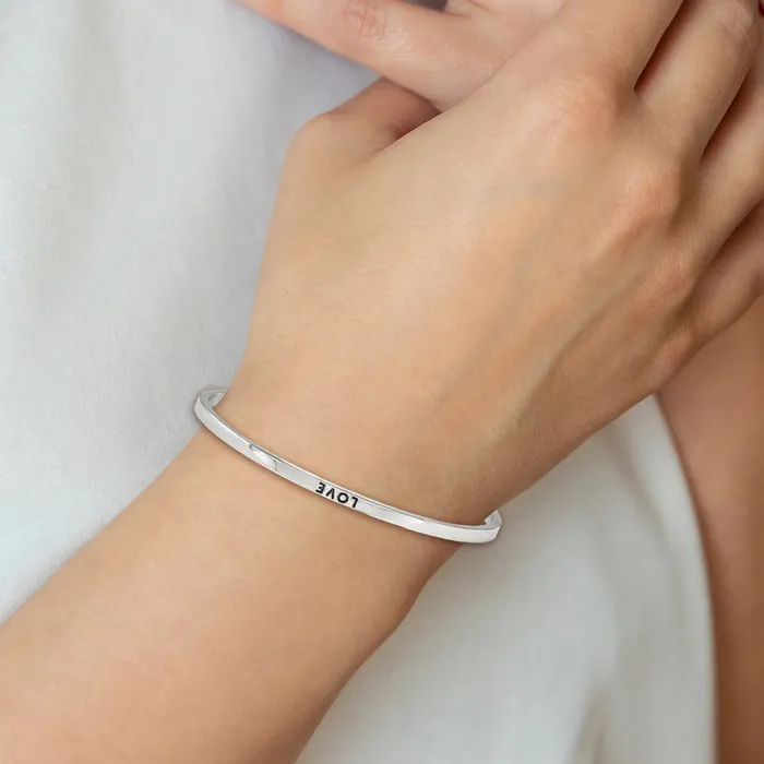Chisel Stainless Steel Polished and Enameled with Crystal LOVE 3mm Cuff Bangle TreasureFineJewelers Bracelets