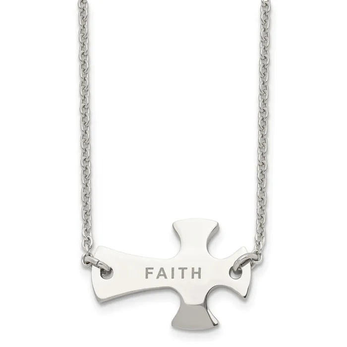 Chisel Stainless Steel Polished FAITH Sideways Cross on a 19 inch Cable Chain Necklace TreasureFineJewelers Necklaces Chisel Stainless Steel Polished FAITH Sideways Cross on a 19 inch Cable Chain Necklace TreasureFineJewelers Necklaces