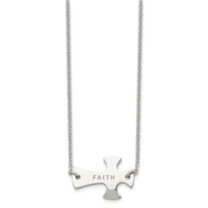 Chisel Stainless Steel Polished FAITH Sideways Cross on a 19 inch Cable Chain Necklace TreasureFineJewelers Necklaces