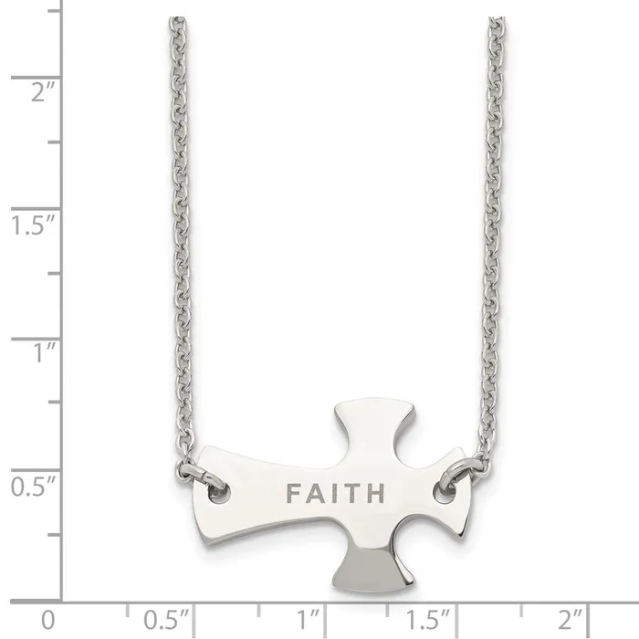Chisel Stainless Steel Polished FAITH Sideways Cross on a 19 inch Cable Chain Necklace TreasureFineJewelers Necklaces