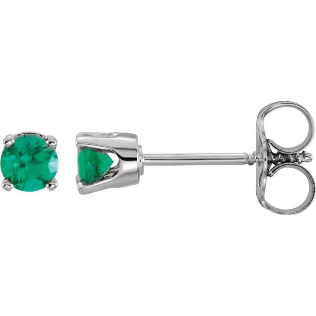 Earrings TreasureFineJewelers 14K White 3 mm Round Imitation Emerald Youth Birthstone Earrings Earrings TreasureFineJewelers 14K White 3 mm Round Imitation Emerald Youth Birthstone Earrings