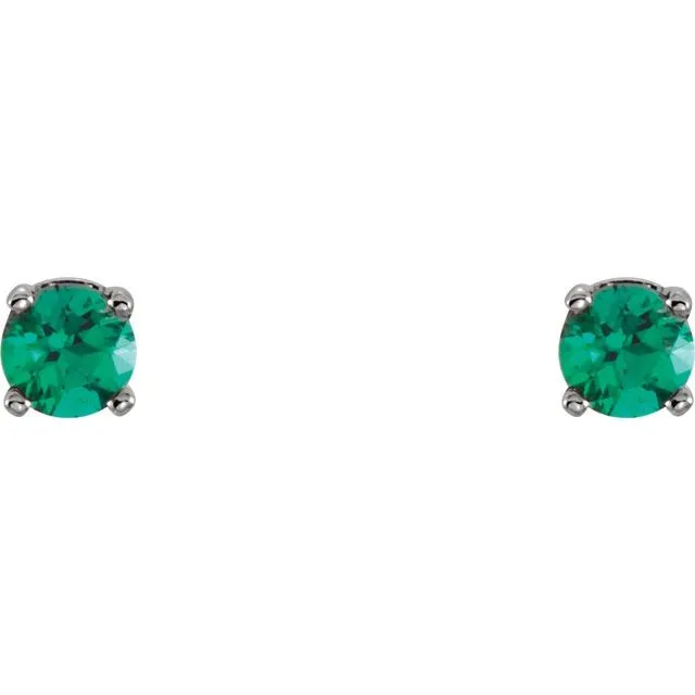 Earrings TreasureFineJewelers 14K White 3 mm Round Imitation Emerald Youth Birthstone Earrings