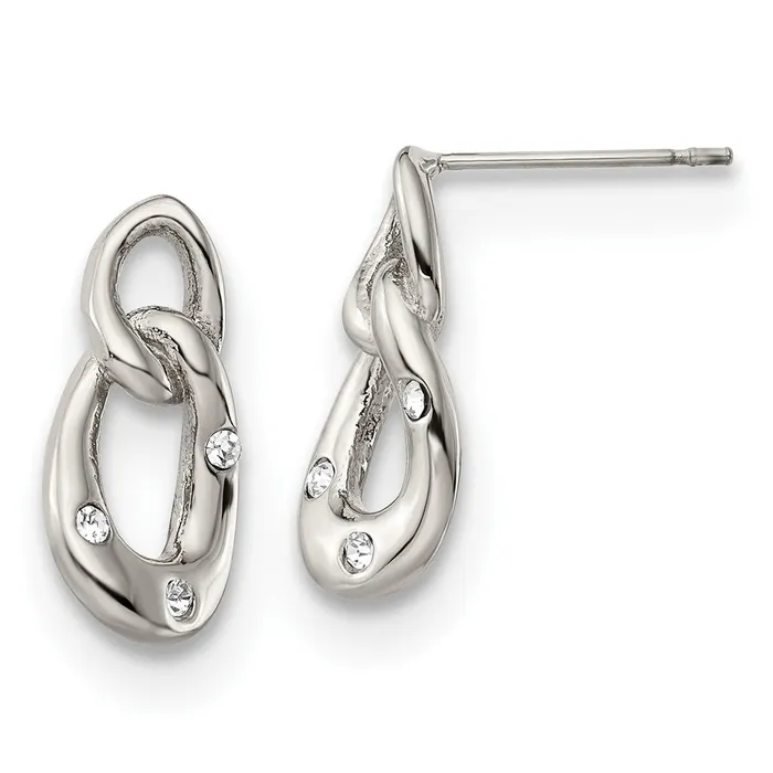 Earrings TreasureFineJewelers Stainless Steel Polished wCrystal Two Loop Post Earrings Earrings TreasureFineJewelers Stainless Steel Polished wCrystal Two Loop Post Earrings