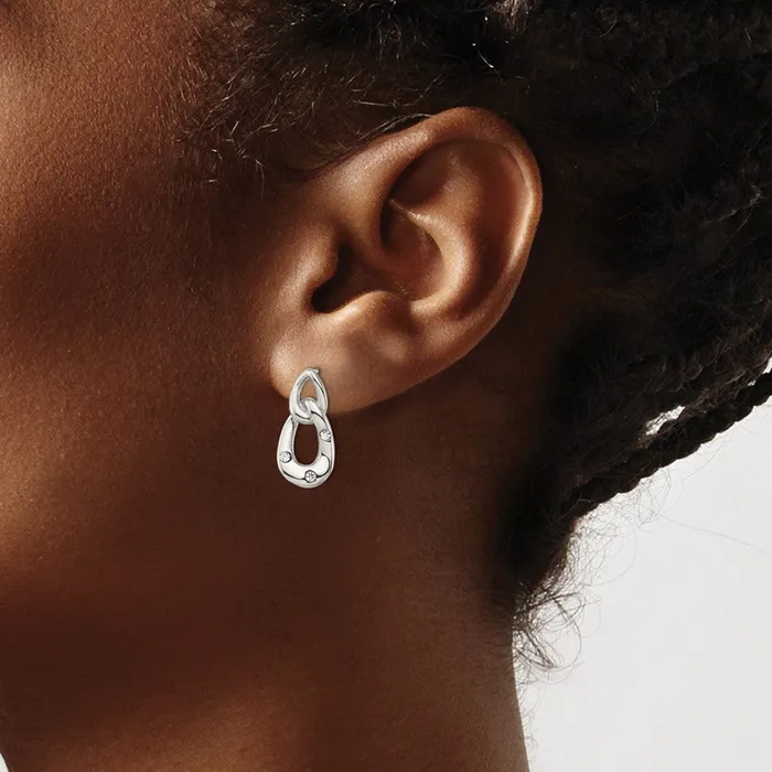 Earrings TreasureFineJewelers Stainless Steel Polished wCrystal Two Loop Post Earrings