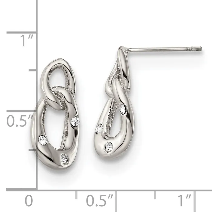 Earrings TreasureFineJewelers Stainless Steel Polished wCrystal Two Loop Post Earrings