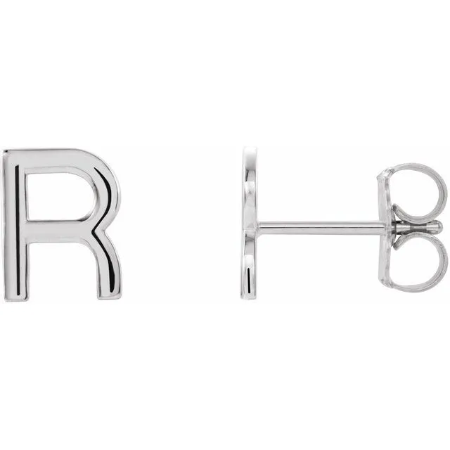 Earrings TreasureFineJewelers Sterling Silver Single Initial R Earring