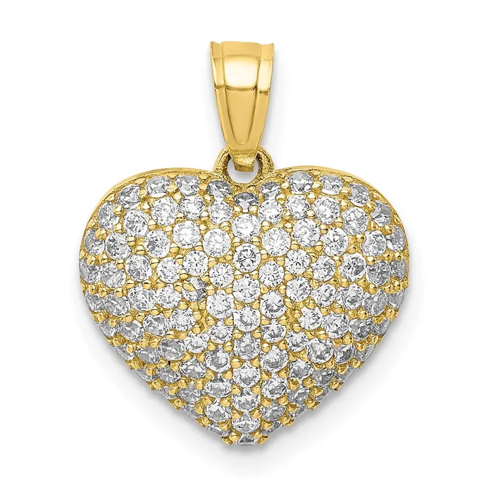 Necklaces 10K CZ Micro Pave Heart Pendant TreasureFineJewelers