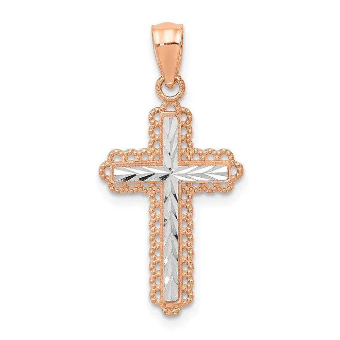 Necklaces 14k Rose Gold Rhodium Diamond Cut Cross Pendant TreasureFineJewelers Necklaces 14k Rose Gold Rhodium Diamond Cut Cross Pendant TreasureFineJewelers