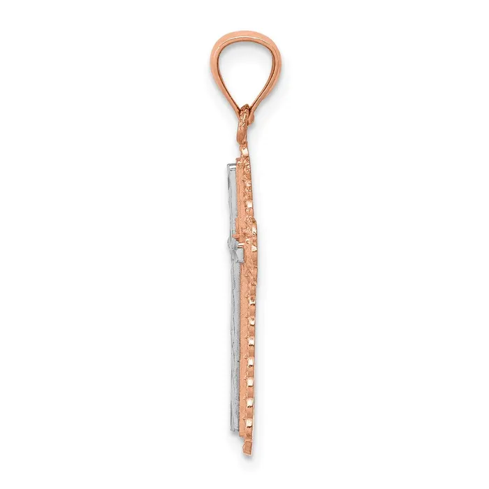 Necklaces 14k Rose Gold Rhodium Diamond Cut Cross Pendant TreasureFineJewelers