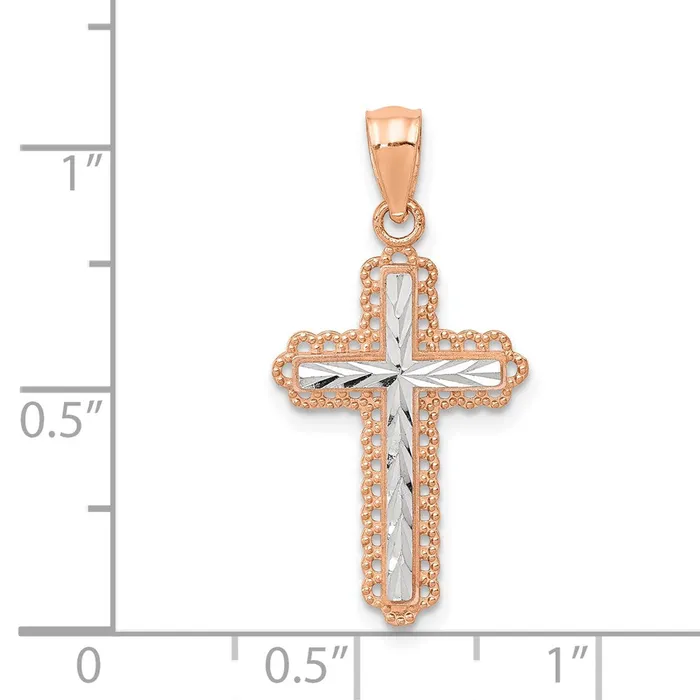 Necklaces 14k Rose Gold Rhodium Diamond Cut Cross Pendant TreasureFineJewelers