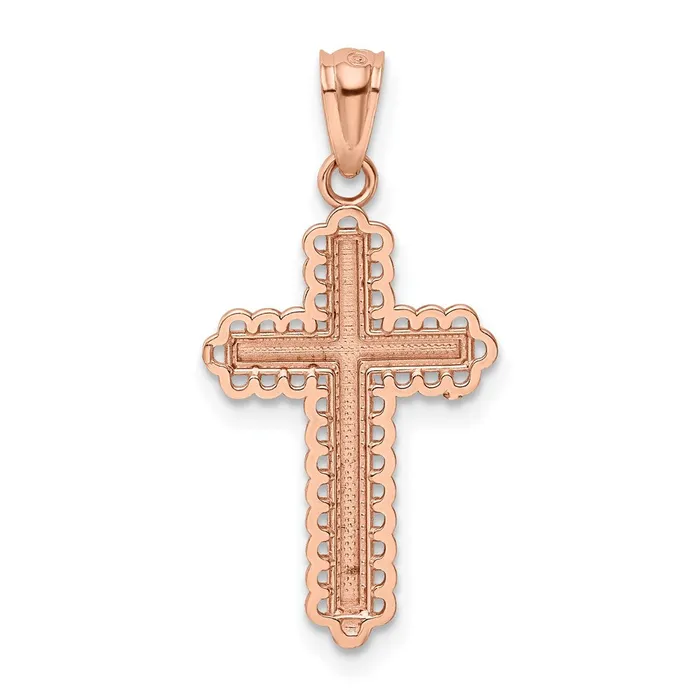 Necklaces 14k Rose Gold Rhodium Diamond Cut Cross Pendant TreasureFineJewelers