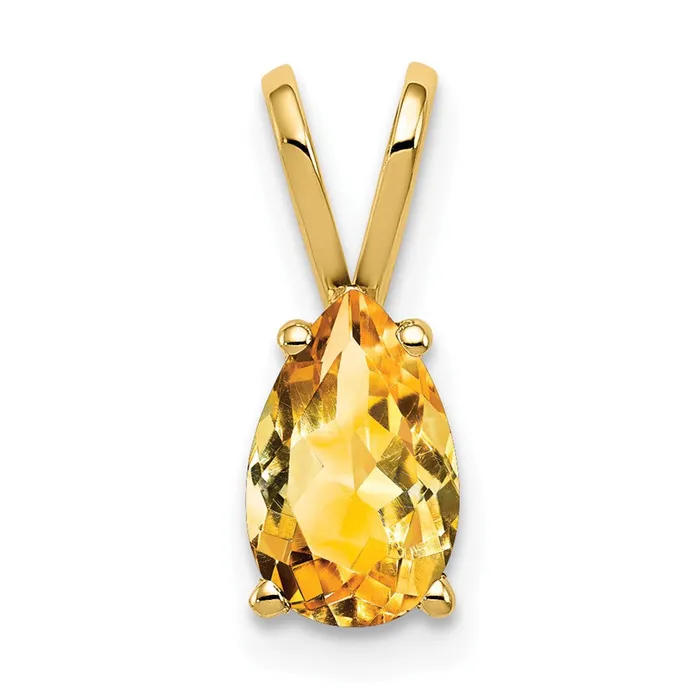 Necklaces 14k Yellow Gold 8x5mm Pear Citrine pendant TreasureFineJewelers Necklaces 14k Yellow Gold 8x5mm Pear Citrine pendant TreasureFineJewelers