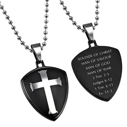 Necklaces North Arrow Shop Cross and Shield Man of God Necklace Bible Verse Steel Ball Chain Necklaces North Arrow Shop Cross and Shield Man of God Necklace Bible Verse Steel Ball Chain