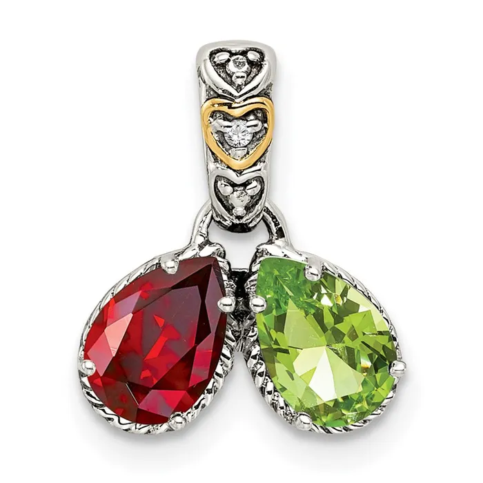 Necklaces Sterling Silver 14k Twostone and Diamond Mothers Pendant TreasureFineJewelers