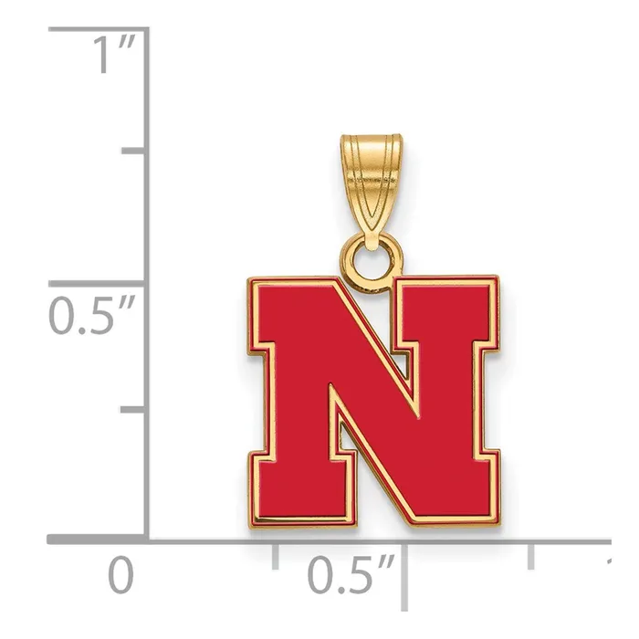 Necklaces Sterling Silver Goldplated University of Nebraska Letter N Small Enameled Pendant TreasureFineJewelers