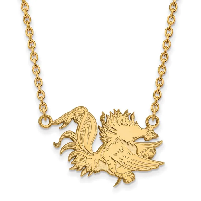 Necklaces Sterling Silver Goldplated University of South Carolina Gamecock Large Pendant 18 inch Necklace TreasureFineJewelers
