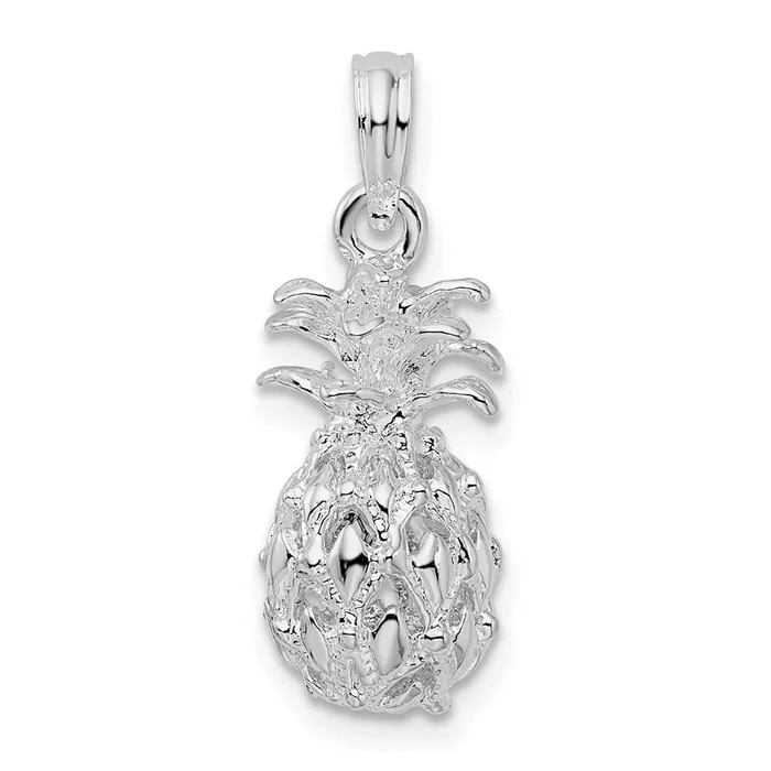 Necklaces Sterling Silver Polished 3D Cutout Small Pineapple Pendant TreasureFineJewelers Necklaces Sterling Silver Polished 3D Cutout Small Pineapple Pendant TreasureFineJewelers