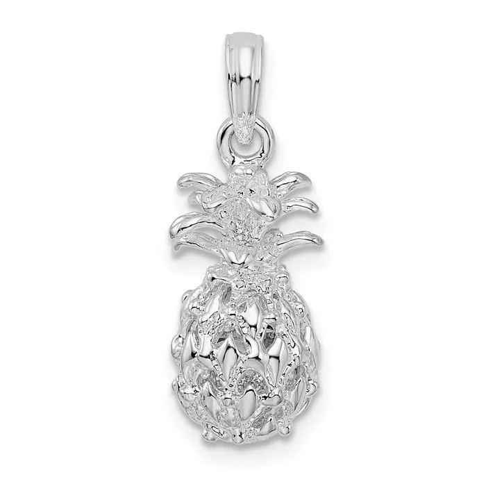 Necklaces Sterling Silver Polished 3D Cutout Small Pineapple Pendant TreasureFineJewelers