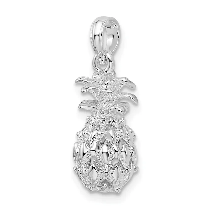 Necklaces Sterling Silver Polished 3D Cutout Small Pineapple Pendant TreasureFineJewelers