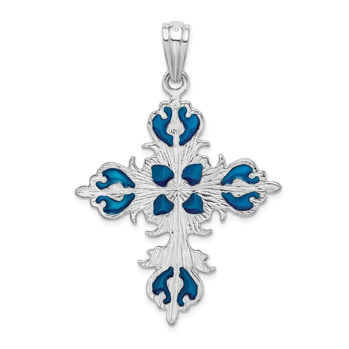 Necklaces Sterling Silver Polished Enameled Fleur de Lis Cross Pendant TreasureFineJewelers