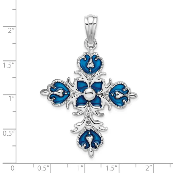 Necklaces Sterling Silver Polished Enameled Fleur de Lis Cross Pendant TreasureFineJewelers