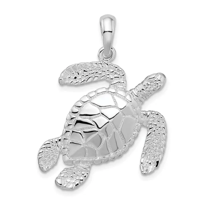 Necklaces Sterling Silver Polished Large Swimming Sea Turtle Pendant TreasureFineJewelers Necklaces Sterling Silver Polished Large Swimming Sea Turtle Pendant TreasureFineJewelers