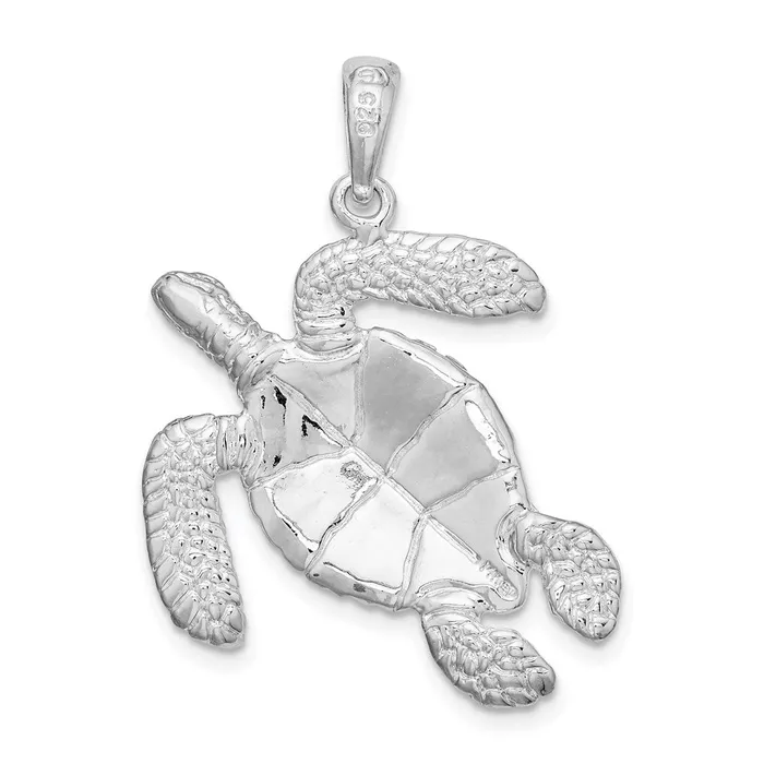 Necklaces Sterling Silver Polished Large Swimming Sea Turtle Pendant TreasureFineJewelers