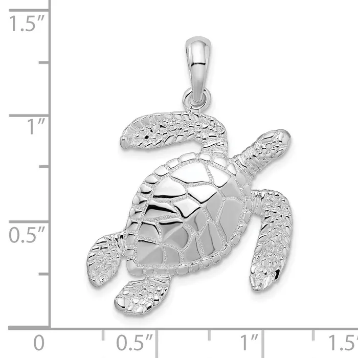 Necklaces Sterling Silver Polished Large Swimming Sea Turtle Pendant TreasureFineJewelers