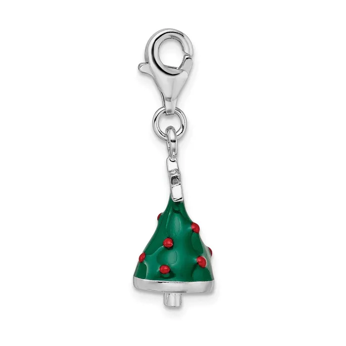 Necklaces Sterling Silver Rhodiumplated 3D Enameled Christmas Tree TreasureFineJewelers