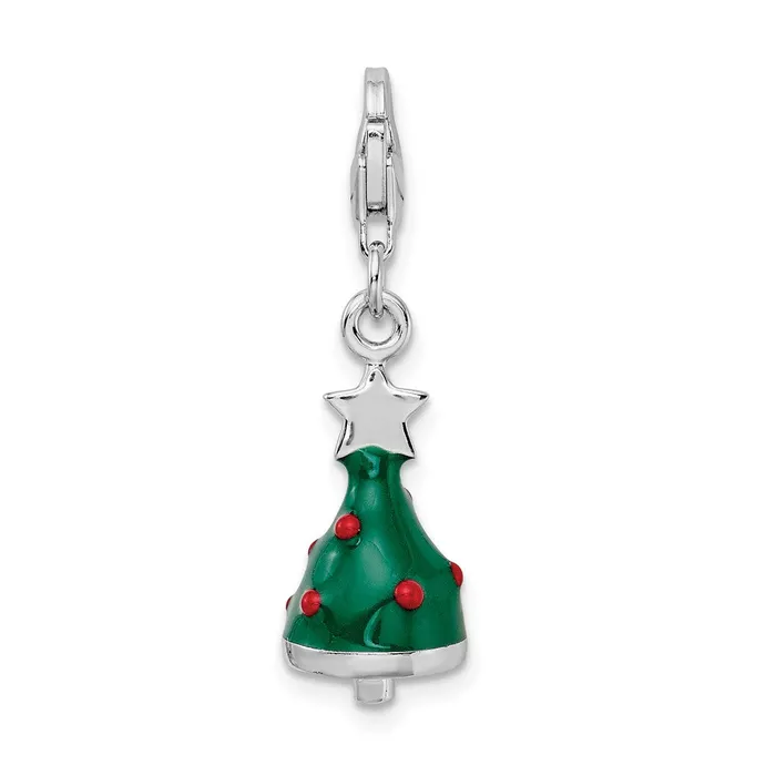 Necklaces Sterling Silver Rhodiumplated 3D Enameled Christmas Tree TreasureFineJewelers