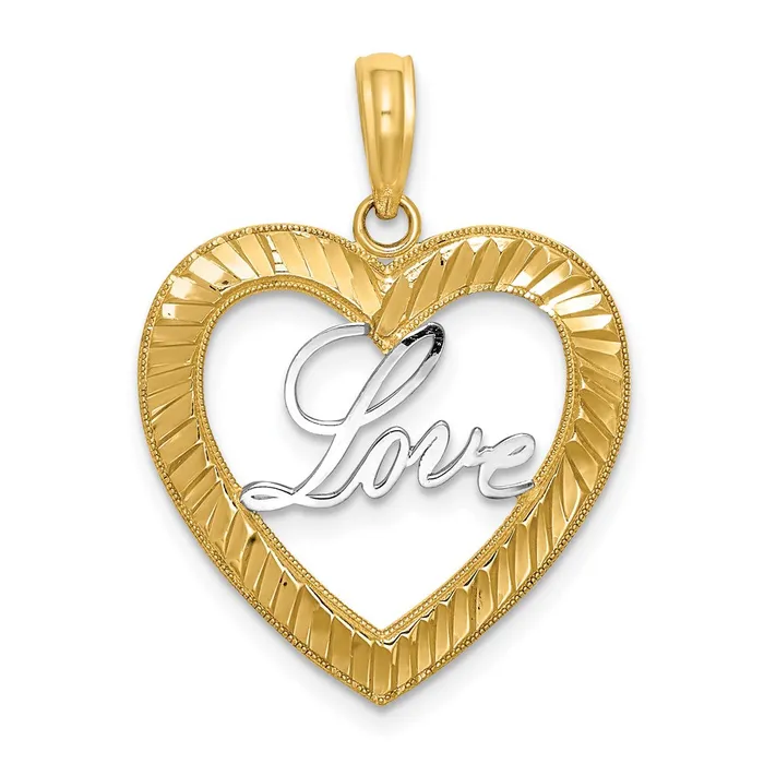 Necklaces TreasureFineJewelers 14k and Rhodium Diamondcut LOVE Heart Pendant Necklaces TreasureFineJewelers 14k and Rhodium Diamondcut LOVE Heart Pendant