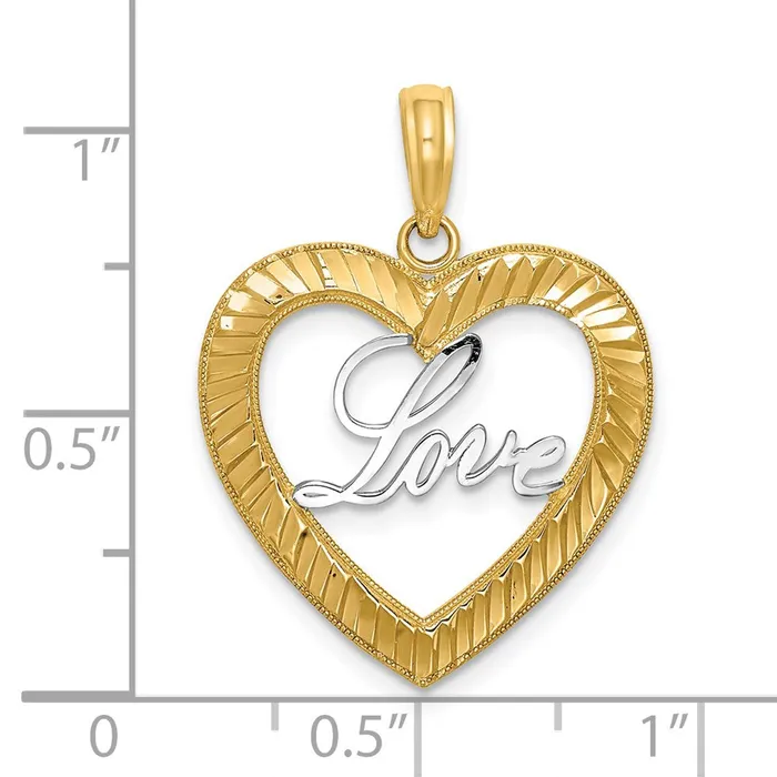 Necklaces TreasureFineJewelers 14k and Rhodium Diamondcut LOVE Heart Pendant