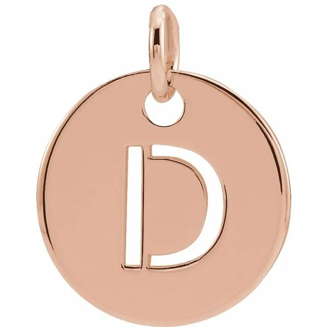 Necklaces TreasureFineJewelers 14K Rose Gold Initial D 10 mm Disc Pendant Necklaces TreasureFineJewelers 14K Rose Gold Initial D 10 mm Disc Pendant